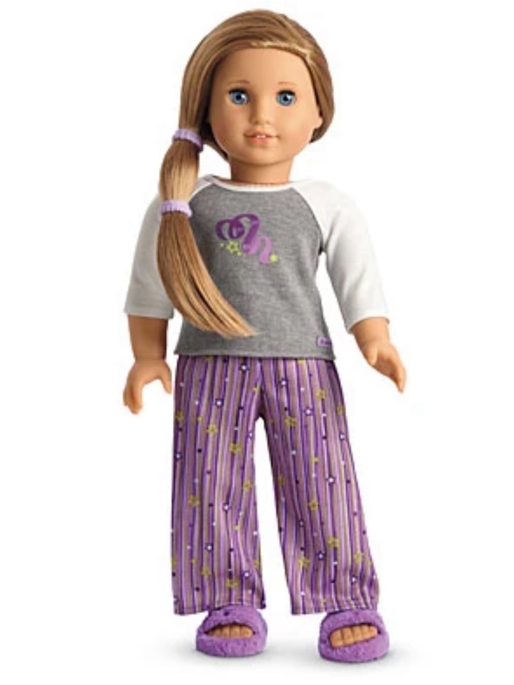 American Girl McKenna Pajamas Doll Pjs Top Pants Slippers Hair Ties